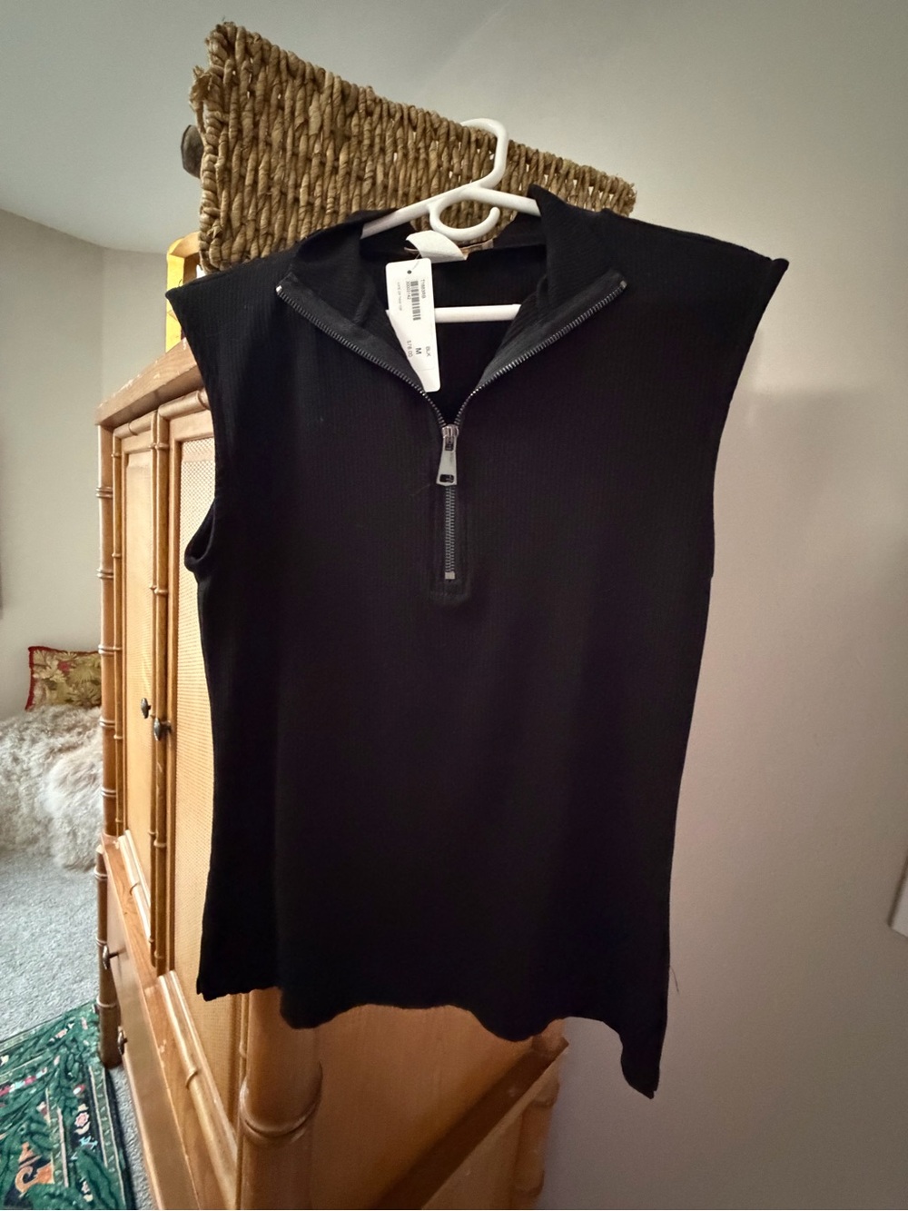 Classic Black Ribbed Sleeveless Half-Zip Tank Top